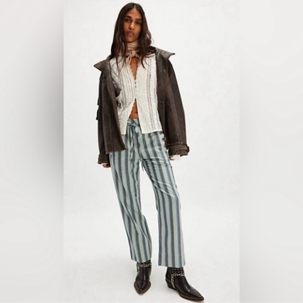 Free People Marielle Pull-On Striped Pants Blue Combo